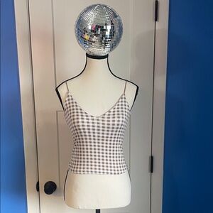gaze Brown & White Gingham Spaghetti Strap Cami Top